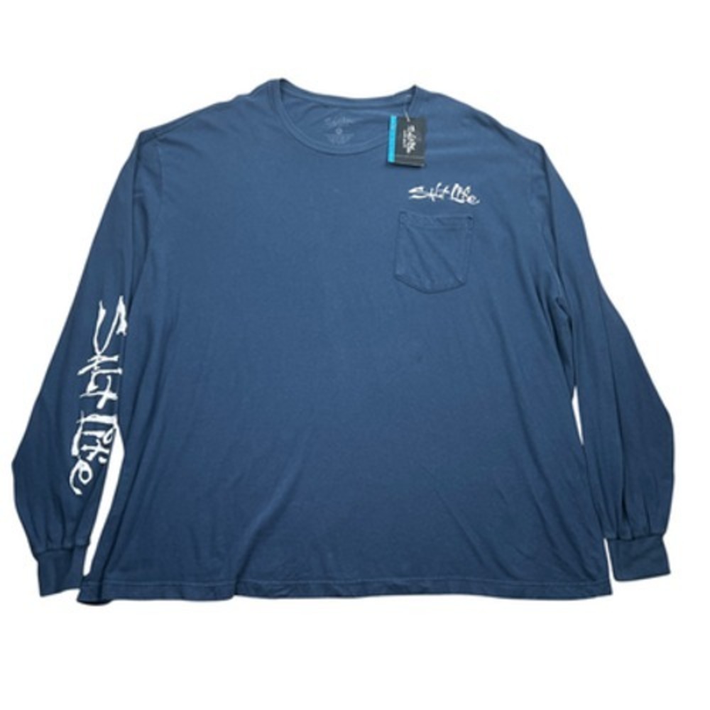Salt Life Shirt Mens 3X Blue Long Sleeve Pocket Graphic Tee USA Flag Patriotic